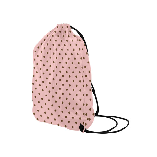 Brown Pink Polka Dots, Vintage Polka Dot Pattern Medium Drawstring Bag Model 1604 (Twin Sides) 13.8"(W) * 18.1"(H)