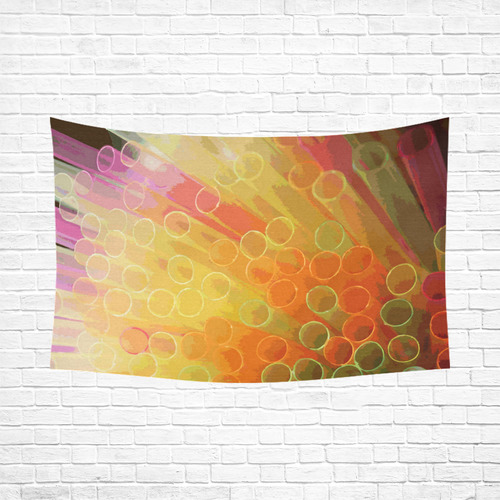 Pink Orange Abstract Geometric Circles Cotton Linen Wall Tapestry 90"x 60"