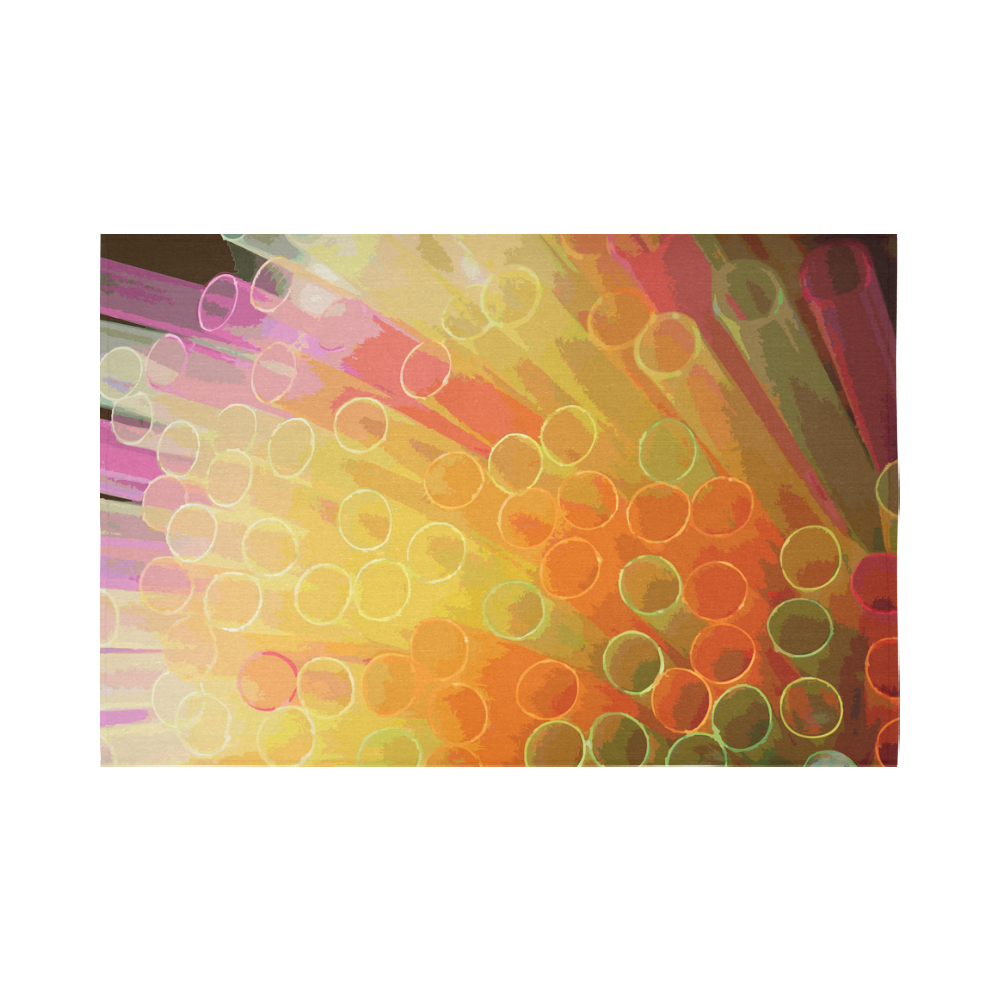 Pink Orange Abstract Geometric Circles Cotton Linen Wall Tapestry 90"x 60"
