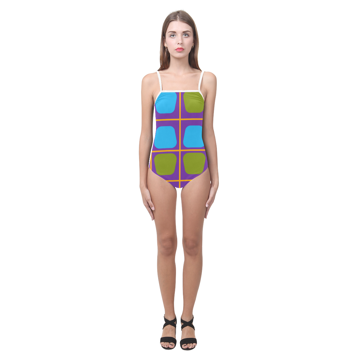 Shapes in squares pattern34 Strap Swimsuit ( Model S05)