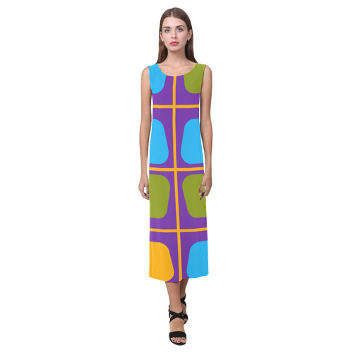 Shapes in squares pattern34 Phaedra Sleeveless Open Fork Long Dress (Model D08)