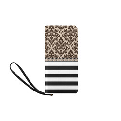 Brown Damask, Black White Stripes, Gemstones Women's Clutch Purse (Model 1637)