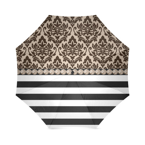 Brown Damask, Black White Stripes, Gemstones Foldable Umbrella (Model U01)