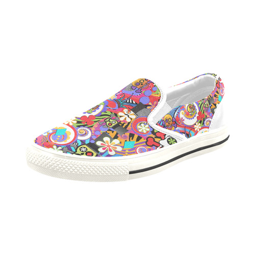 Juleez Sugar Skull Colorful Print Sneakers by Juleez Slip-on Canvas Shoes for Kid (Model 019)