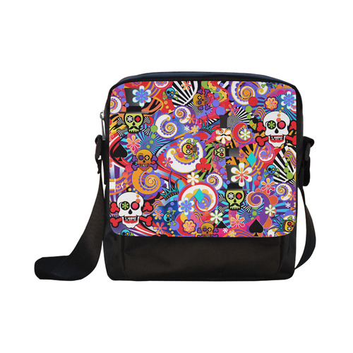 Fun Sugar Skull Print Colorful Handbag by Juleez Crossbody Nylon Bags (Model 1633)