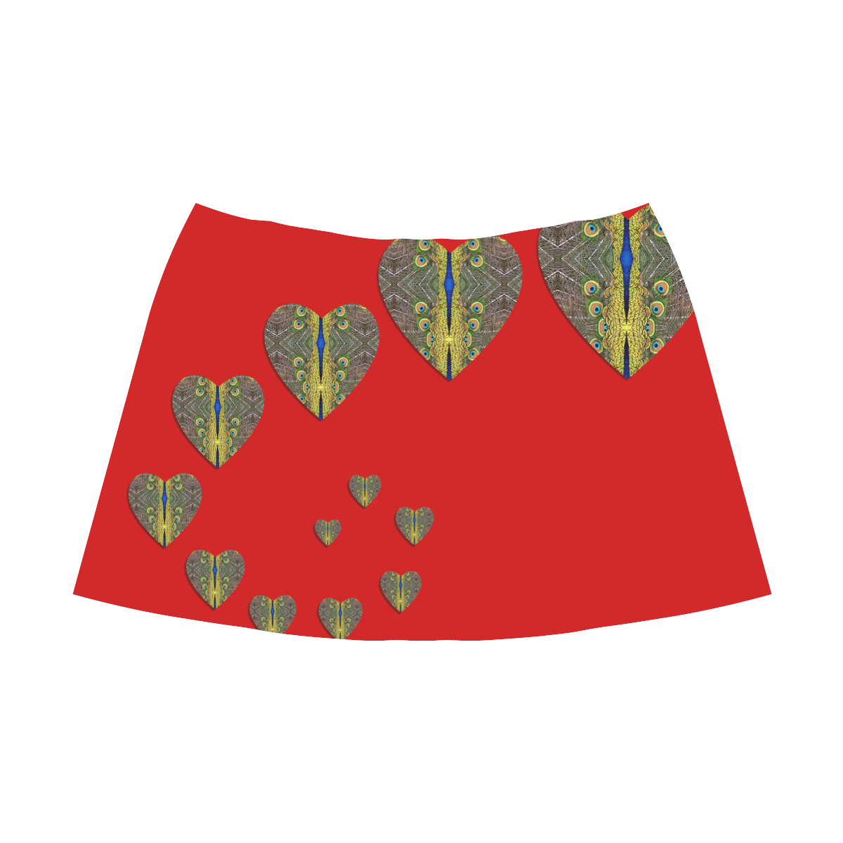 Peacock Feathers  Love Hearts Trail Mnemosyne Women's Crepe Skirt (Model D16)