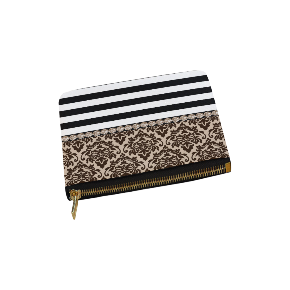 Brown Damask, Black White Stripes, Gemstones Carry-All Pouch 6''x5''
