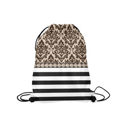 Brown Damask, Black White Stripes, Gemstones Medium Drawstring Bag Model 1604 (Twin Sides) 13.8"(W) * 18.1"(H)