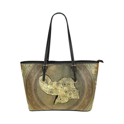 Mandala of cute elephant Leather Tote Bag/Small (Model 1651)