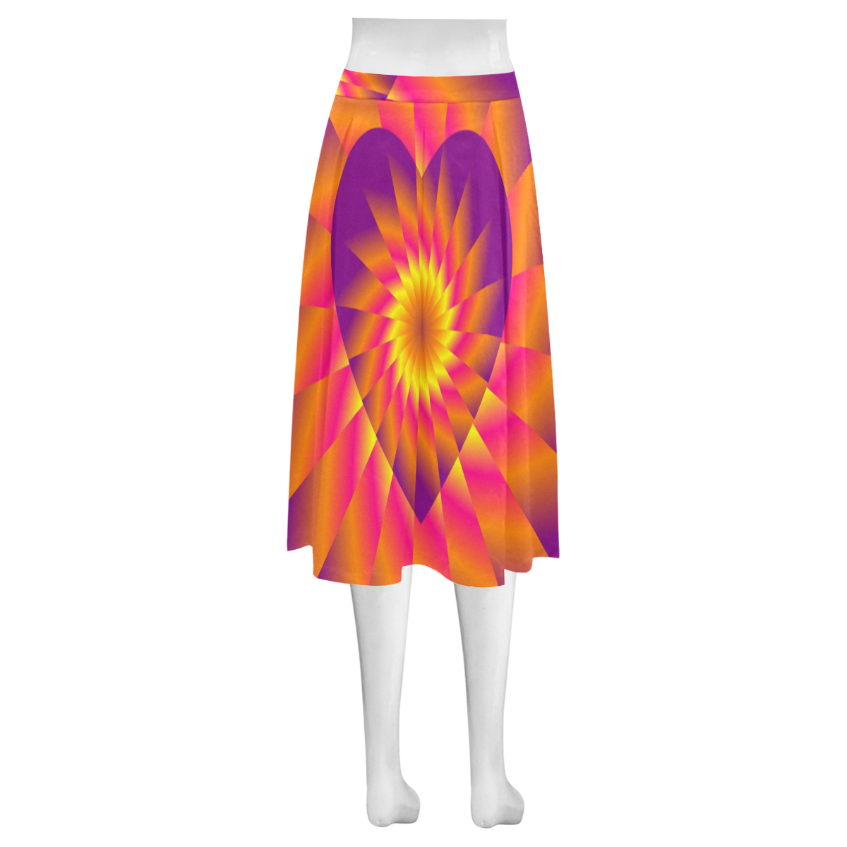Orange Beams on Purple Love Heart Mnemosyne Women's Crepe Skirt (Model D16)