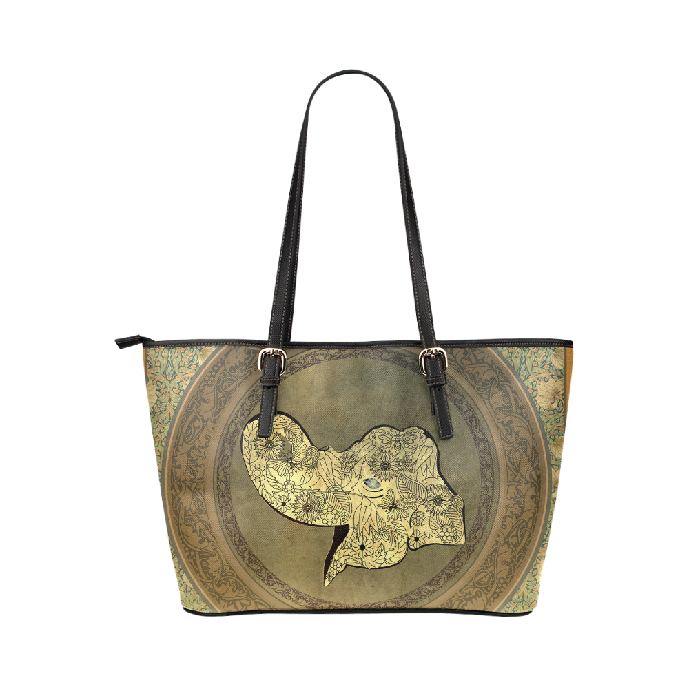 Mandala of cute elephant Leather Tote Bag/Large (Model 1651)
