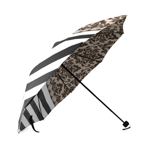 Brown Damask, Black White Stripes, Gemstones Foldable Umbrella (Model U01)
