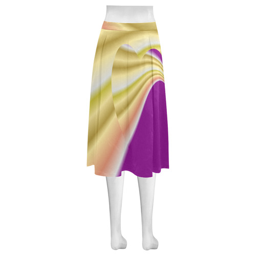 Gold & Purple Swirl Love Heart Mnemosyne Women's Crepe Skirt (Model D16)