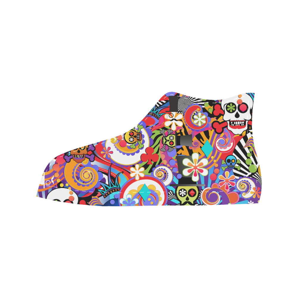 Fun Sugar Skull Colorful Print Sneakers by Juleez Aquila High Top Microfiber Leather Women's Shoes/Large Size (Model 032)