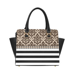 Brown Damask, Black White Stripes, Gemstones Classic Shoulder Handbag (Model 1653)