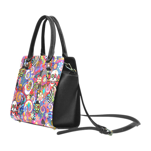 Fun Sugar Skull Print Handbag by Juleez Rivet Shoulder Handbag (Model 1645)