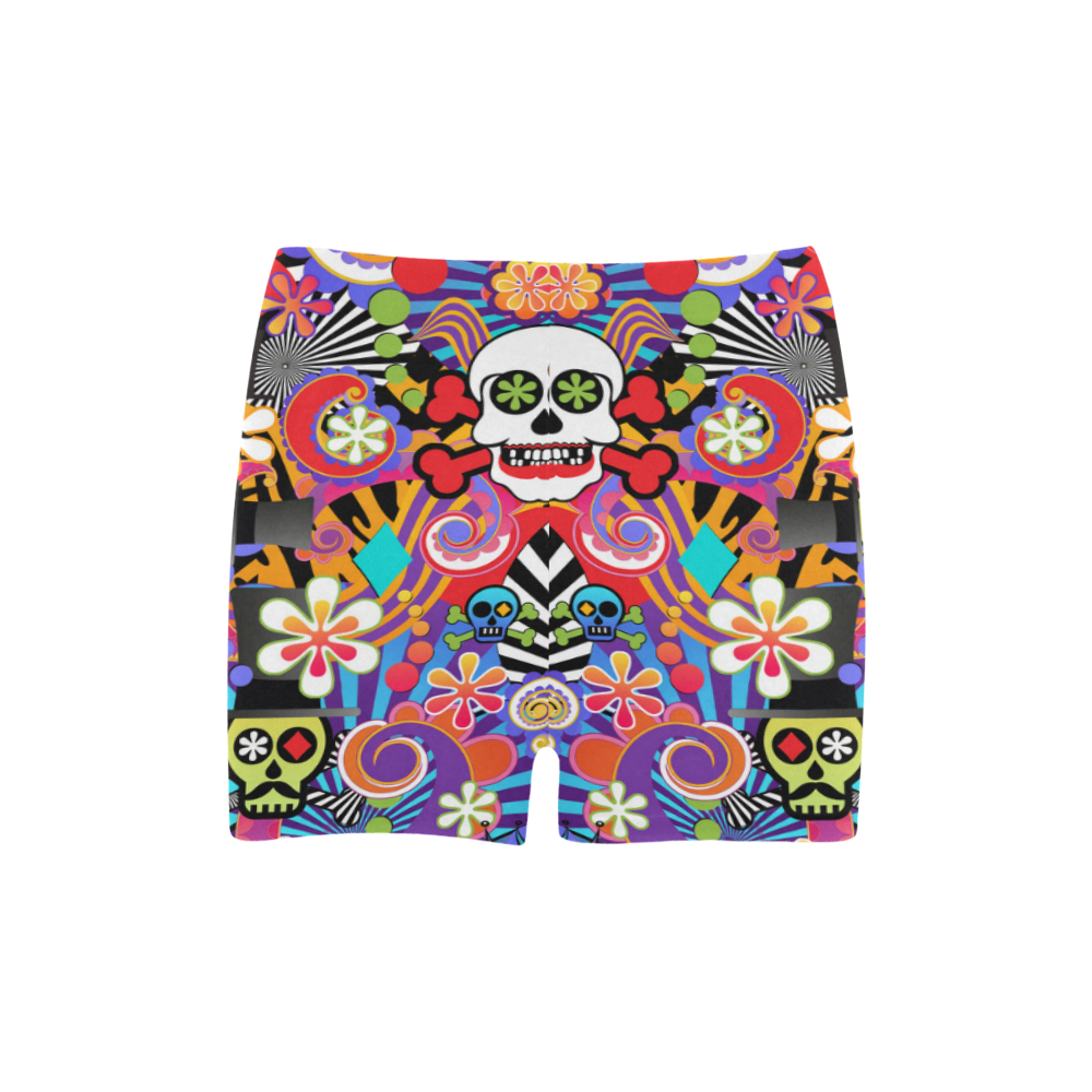 Fun Sugar Skull Colorful Print Shorts by Juleez Briseis Skinny Shorts (Model L04)