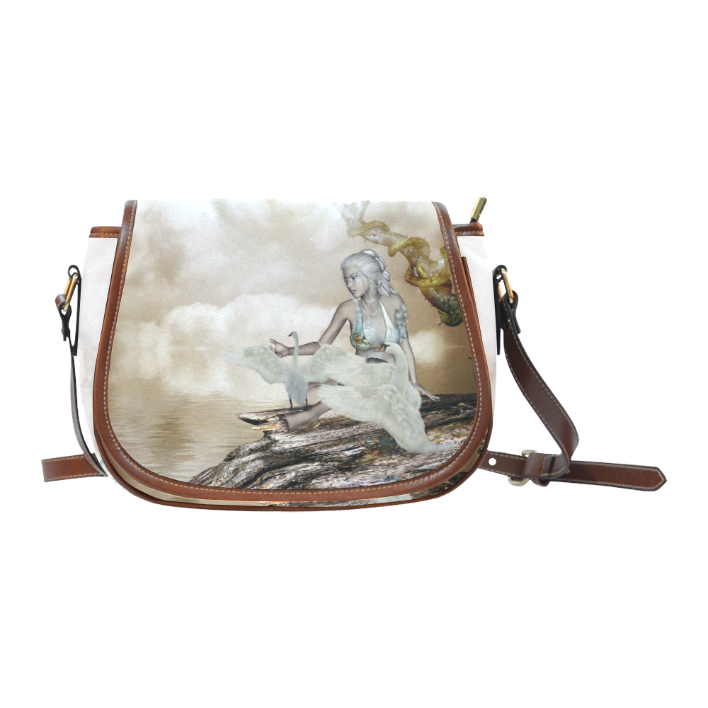 Swan fairy with swans Saddle Bag/Small (Model 1649) Full Customization