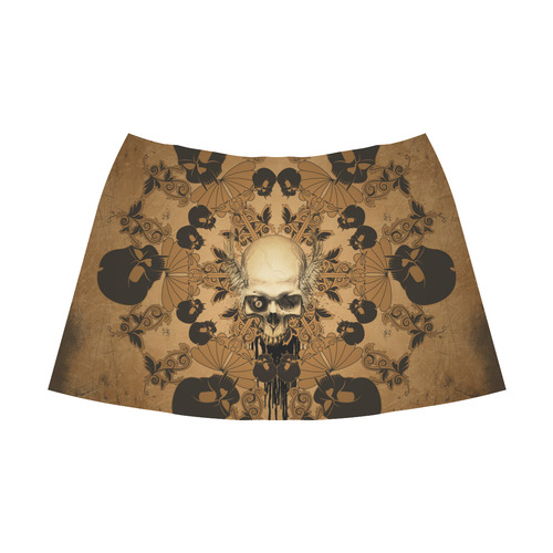 Skull with skull mandala on the background Mnemosyne Women's Crepe Skirt (Model D16)
