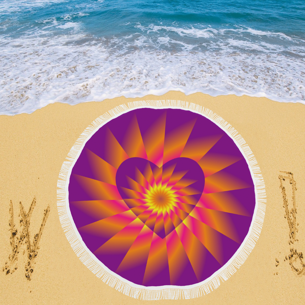 Orange Beams on Purple Love Heart Circular Beach Shawl 59"x 59"