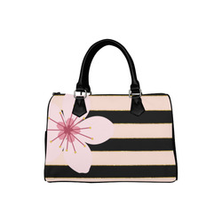 Pink Black Stripes and Cherry Blossom Flower, Floral Pattern Boston Handbag (Model 1621)