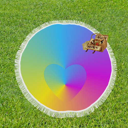 Pastel Rainbow Love Heart Circular Beach Shawl 59"x 59"