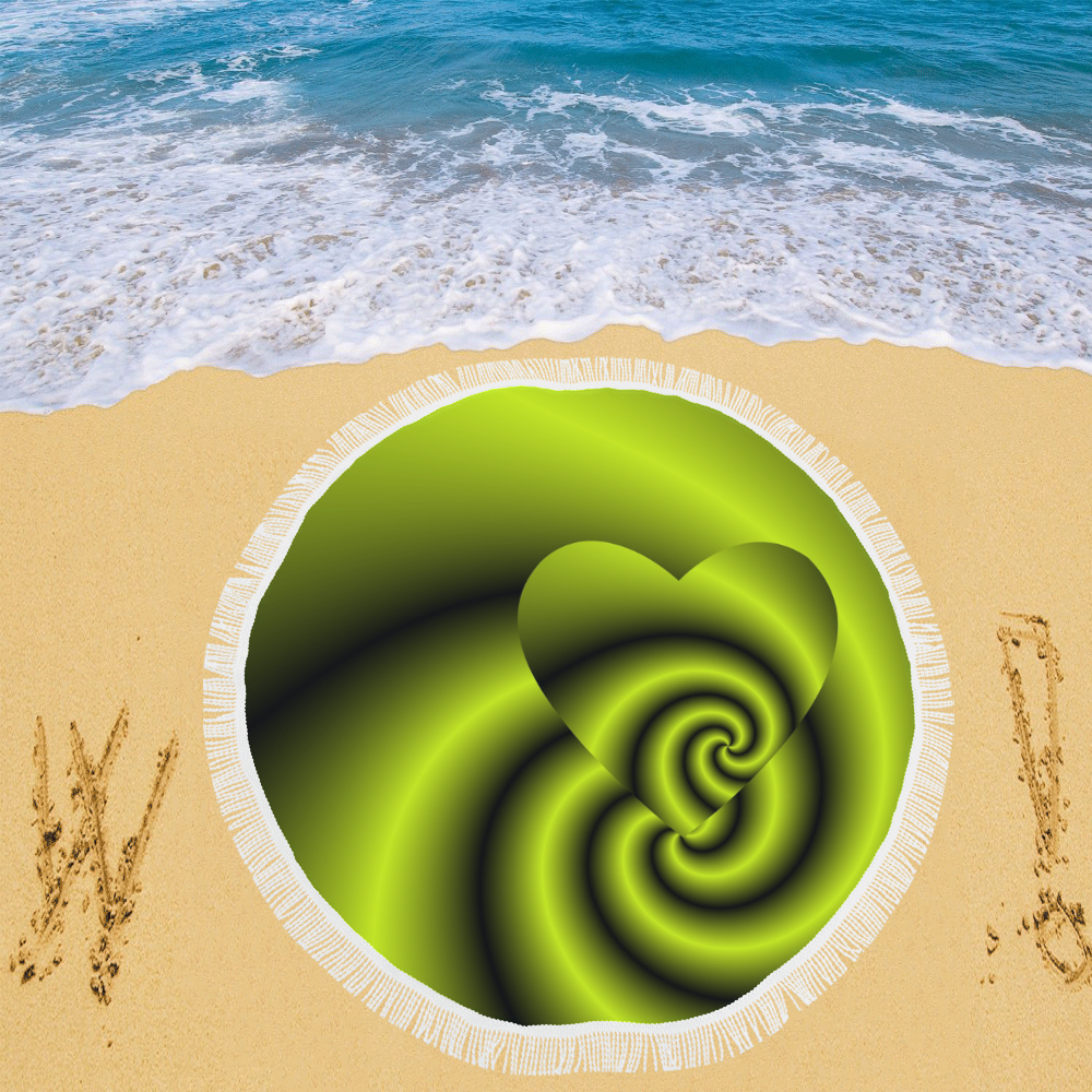 Irish Green Swirls Love Heart Circular Beach Shawl 59"x 59"