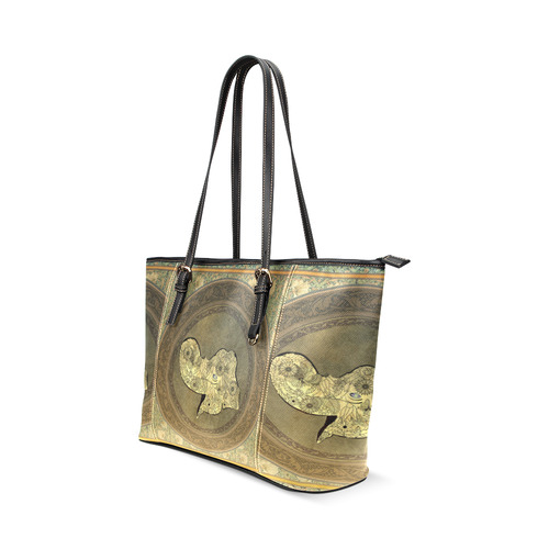 Mandala of cute elephant Leather Tote Bag/Small (Model 1640)