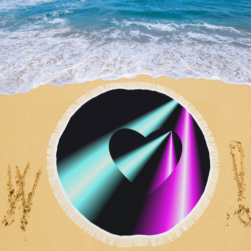 Pink & Turquoise Laser Beams Love Heart Circular Beach Shawl 59"x 59"