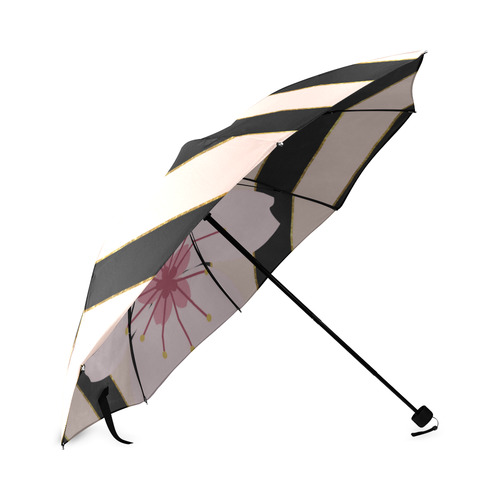 Pink Black Stripes and Cherry Blossom Flower, Floral Pattern Foldable Umbrella (Model U01)