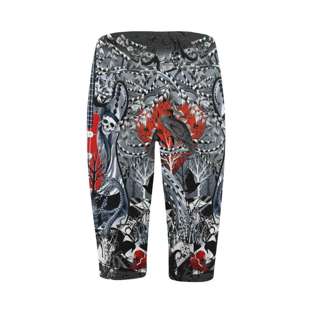 Skull Heart Raven Printed Crop Leggings Hestia Cropped Leggings (Model L03)