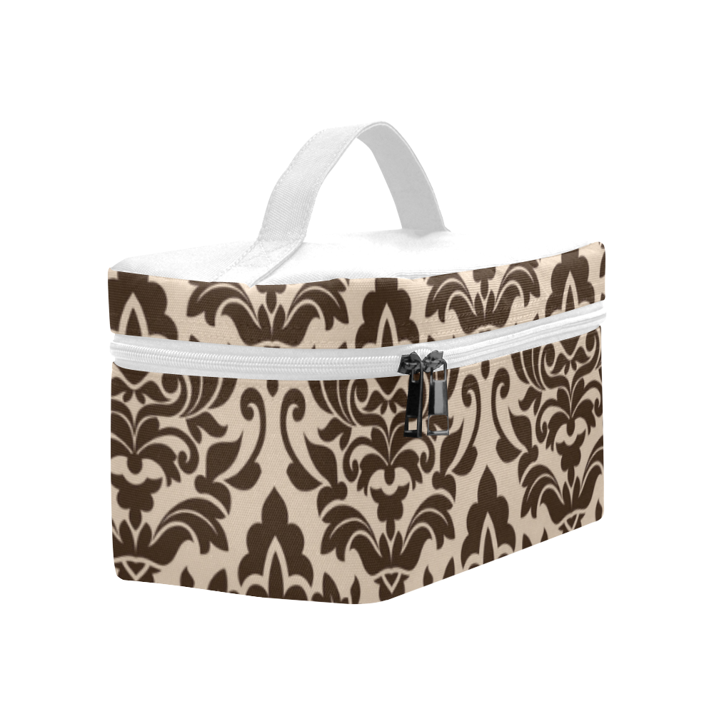 Brown Cream Damask Pattern Cosmetic Bag/Large (Model 1658)