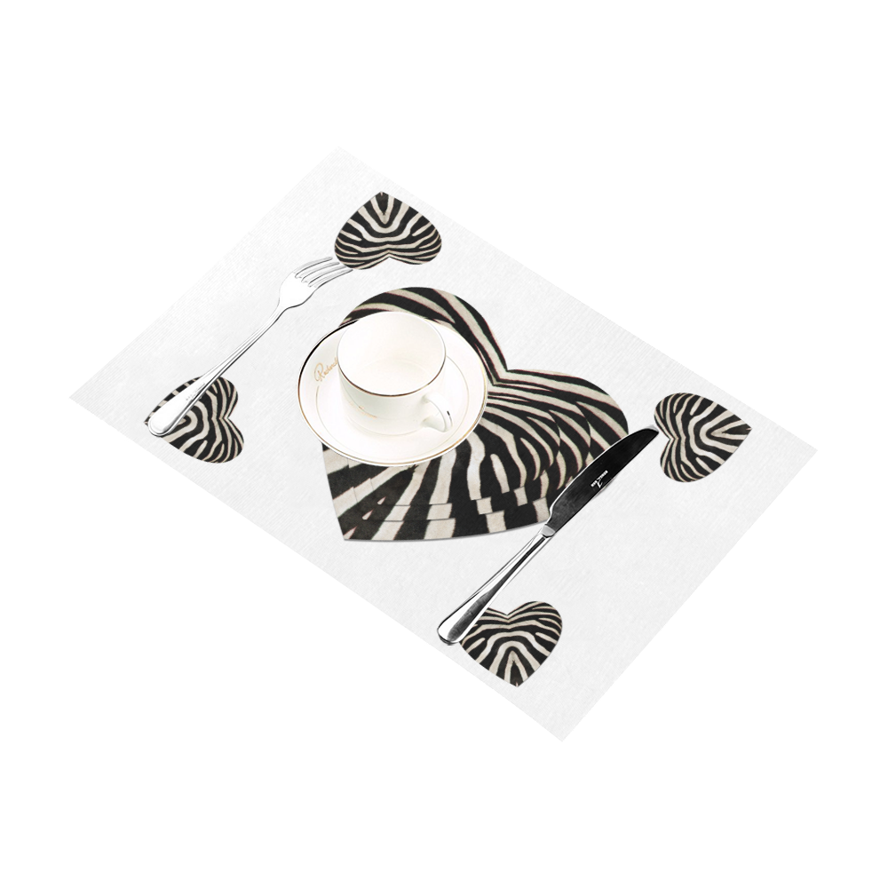 Black and White Zebra Fur Love Hearts Placemat 12''x18''