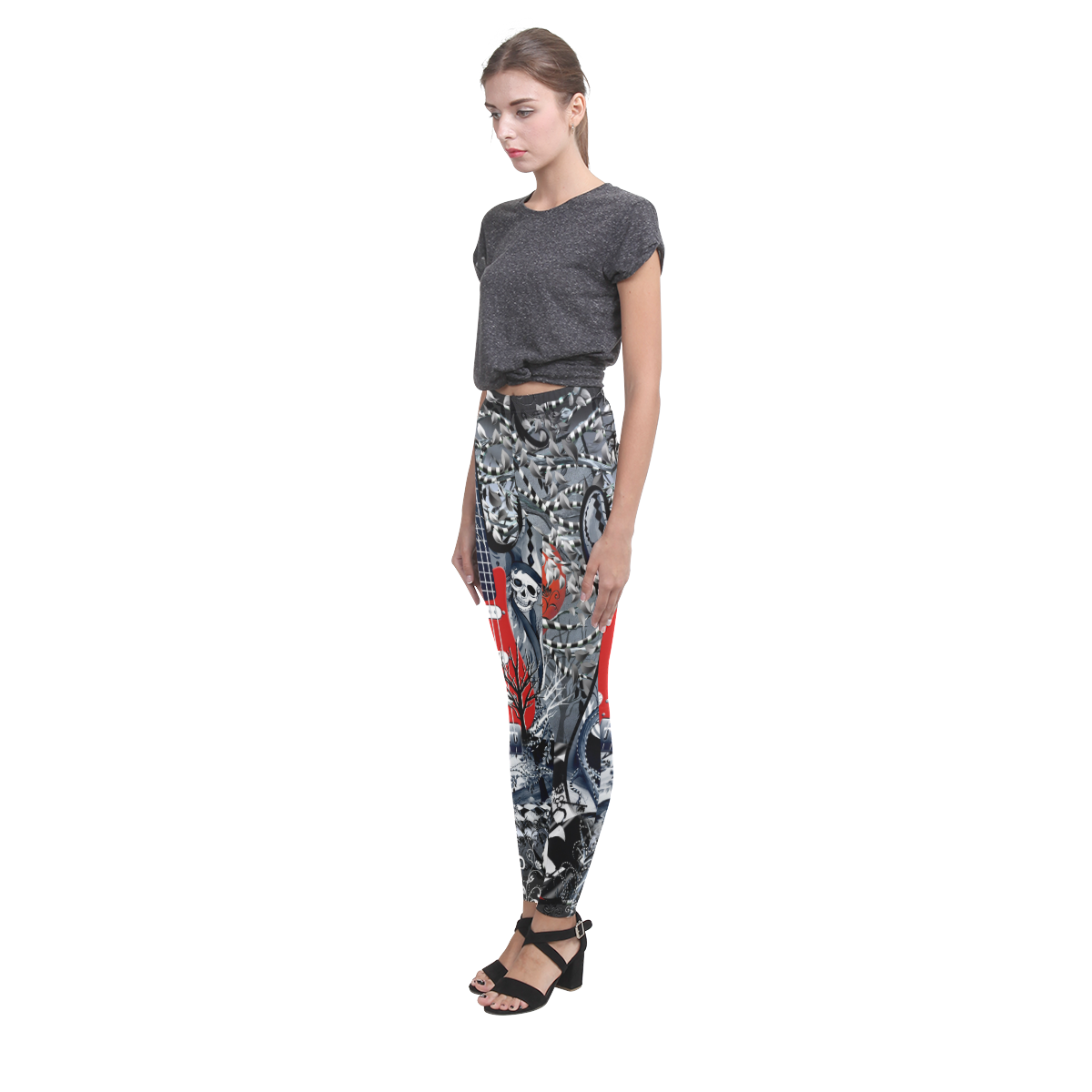 Music Guitar Raven Print Leggings Cassandra Women's Leggings (Model L01)