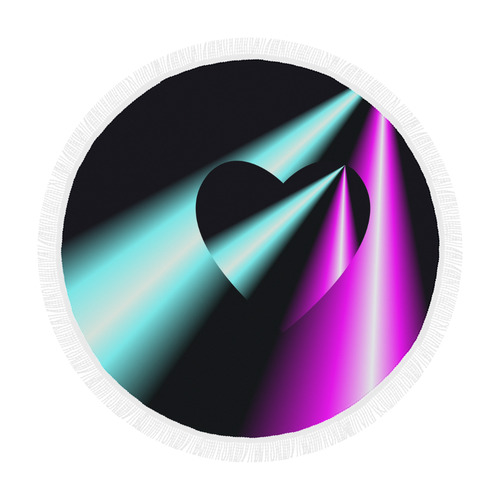 Pink & Turquoise Laser Beams Love Heart Circular Beach Shawl 59"x 59"