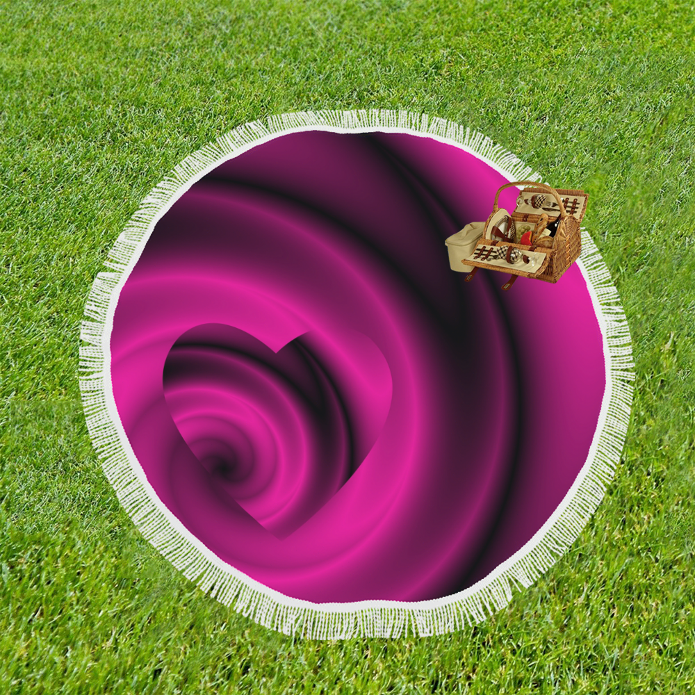 Fuchsia Pink & Purple Swirls Love Heart Circular Beach Shawl 59"x 59"