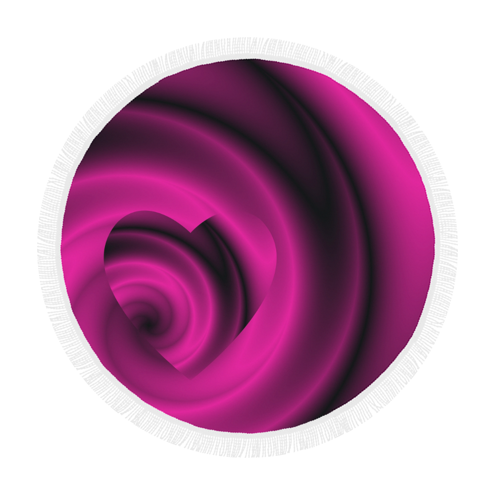 Fuchsia Pink & Purple Swirls Love Heart Circular Beach Shawl 59"x 59"