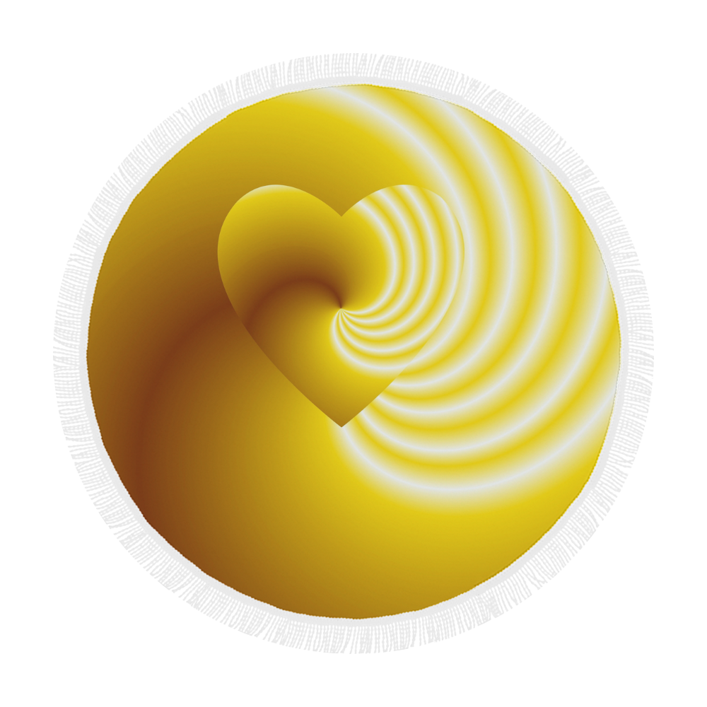 Yellow and White Swirls Love Heart Circular Beach Shawl 59"x 59"
