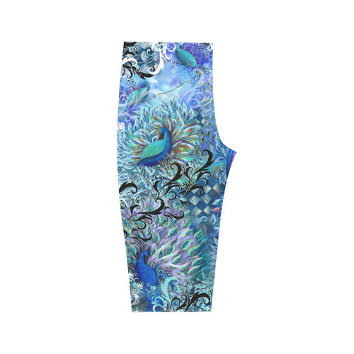 Blue Peacock Print Crop Leggings Hestia Cropped Leggings (Model L03)