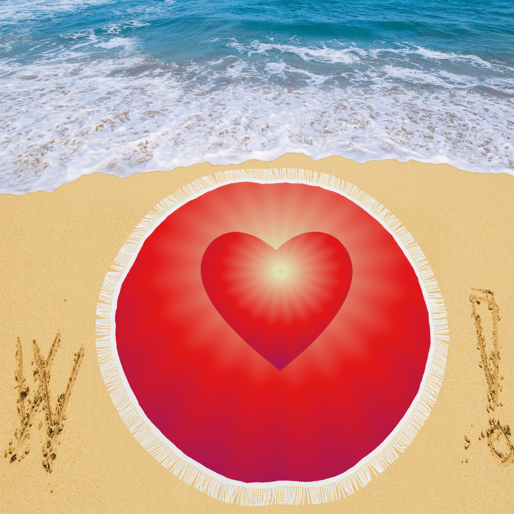 Red Sunburst Love Heart Circular Beach Shawl 59"x 59"
