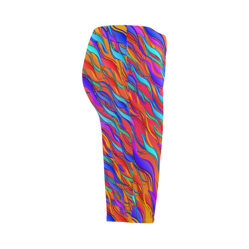 Crazy Color Waves Print Crop Leggings Hestia Cropped Leggings (Model L03)