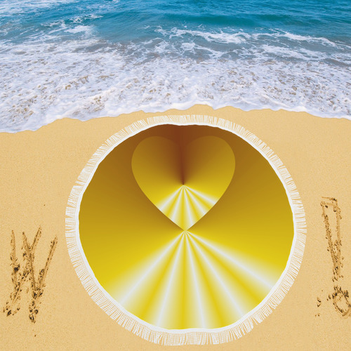 Yellow & White Sunrays Love Heart Circular Beach Shawl 59"x 59"