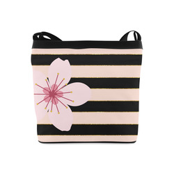 Pink Black Stripes and Cherry Blossom Flower, Floral Pattern Crossbody Bags (Model 1613)