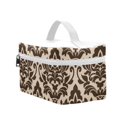 Brown Cream Damask Pattern Cosmetic Bag/Large (Model 1658)