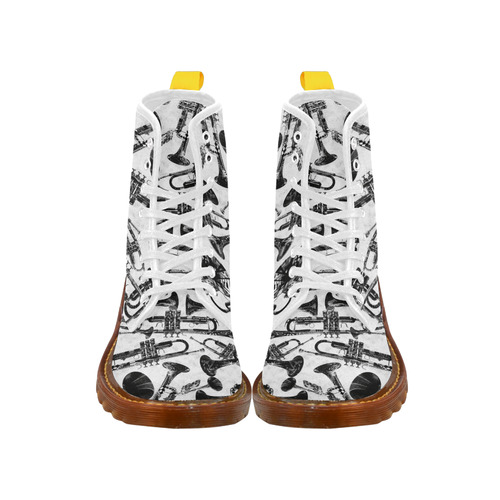 Black and White Trumpet Print Boots Martin Boots For Men Model 1203H