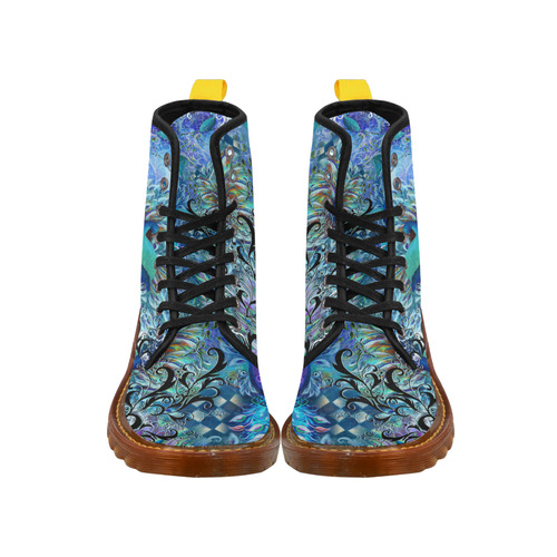 Peacock Feathers Colorful Print Boots by Juleez Martin Boots For Women Model 1203H
