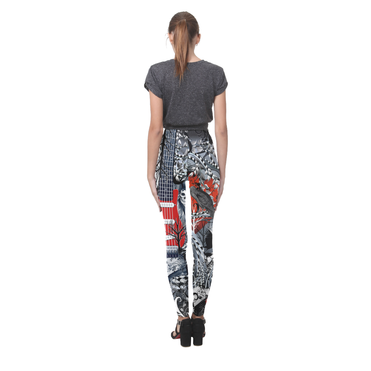 Music Guitar Raven Print Leggings Cassandra Women's Leggings (Model L01)