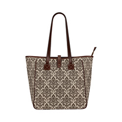 Brown Cream Damask Pattern Classic Tote Bag (Model 1644)