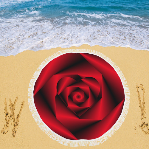 Black & Red Swirls Love Heart Circular Beach Shawl 59"x 59"