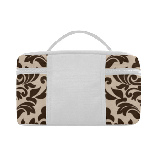 Brown Cream Damask Pattern Cosmetic Bag/Large (Model 1658)